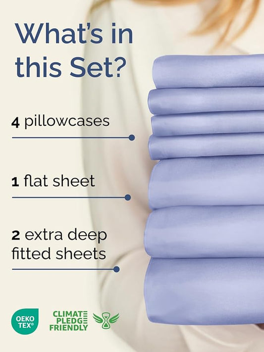 Extra Deep Split King Sheet Set - 7 Piece Breathable and Cooling Sheets - Hotel Luxury Bed Sheets Set - Easy Fit - Soft, Wrinkle Free and Comfy Sheets Set - Lavender Sheet Set with Extra Deep Pockets