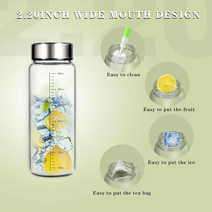 24oz Glass Water Bottle,Wide Mouth Glass Drinking Bottle,Large Sports Bottle,Juice Bbottle with Sleeve,Reusable Water Bottle
