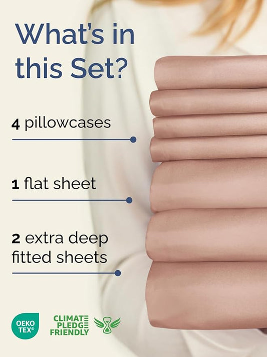 Extra Deep Split King Sheet Set - 7 Piece Breathable & Cooling Sheets - Hotel Luxury Bed Sheets Set - Easy & Secure Fit - Soft, Wrinkle Free & Comfy Sheets Set - Mauve Sheet Set w/Extra Deep Pockets