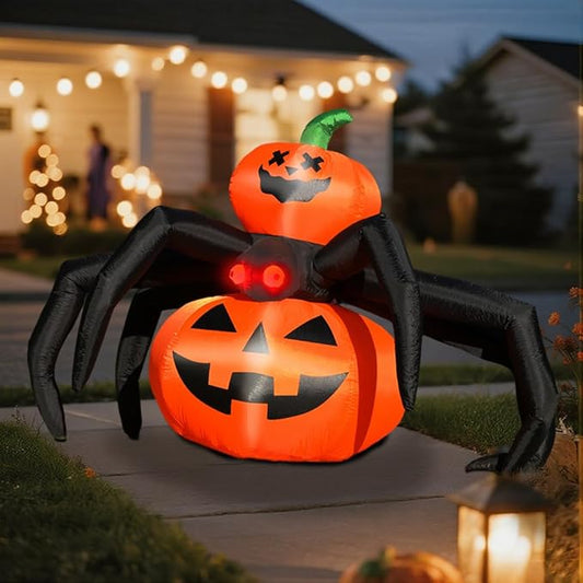 GARIG 6FT Halloween Inflatables Outdoor Decorations Pumpkin Spider Build-in LEDs Lights Blow Up Yard Decorations for Garden Lawn Indoor Party Holiday Decor