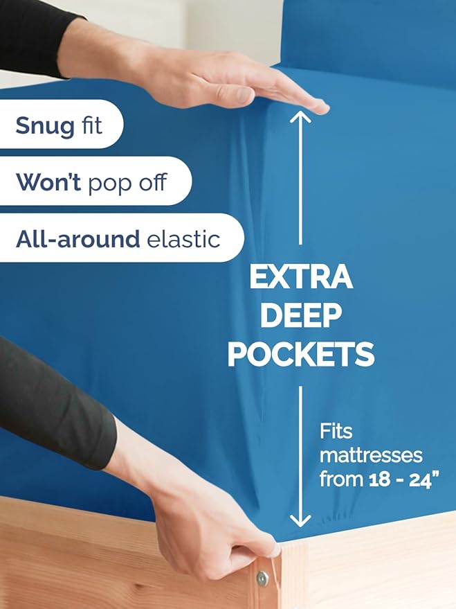 Extra Deep Full Sheet Set - 6 Piece Breathable & Cooling Sheets - Hotel Luxury Bed Sheets Set - Easy & Secure Fit - Soft, Wrinkle Free & Comfy Sheets Set - Denim Blue Sheet Set with Extra Deep Pockets