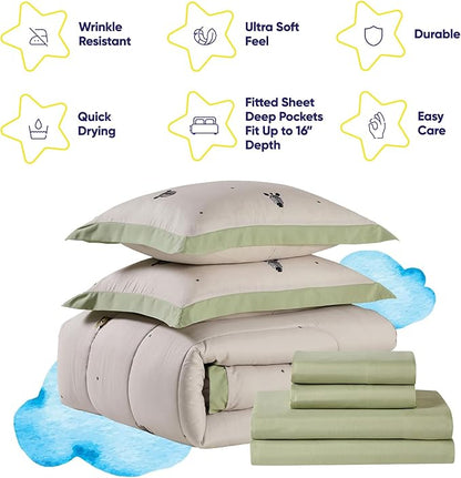 Kids Jungle Safari Comforter Set Full Size – Bed in a Bag with Savanna Animals, Sheets, Pillowcases & Shams – Soft Bedding with Lions, Giraffes, Elephants, and More – Boys or Girls Bedroom Decor