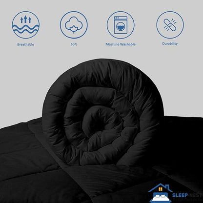 SLEEP-NEST Twin XL Comforter - 68x92 Ultra Soft All-Season Pinch Pleat 1 Piece Blanket - Elegant Pintuck Design Down Alternative Quilt - Lightweight, Cooling Dorm Bedding with 8 Tabs - Black