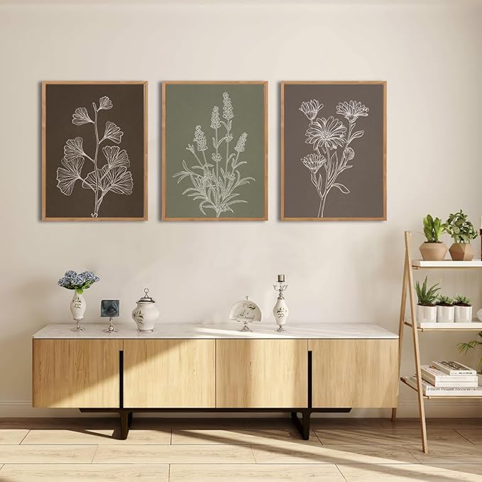 IARTTOP Framed Boho Botanical Picture Canvas Wall Art Vintage Floral Art Prints Minimalist Neutral Plant Wall Decor for Living room Bedroom Office-12 * 16 Inch Set of 3