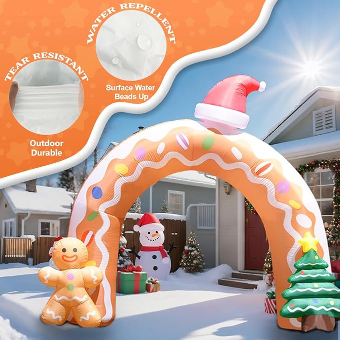 GARIG 13FT Christmas Inflatables Gingerbread Archway Outdoor Decorations, Christmas Blow Up Yard Decorations with Built-in LEDs for Xmax Outdoor Party, Yard, Garden
