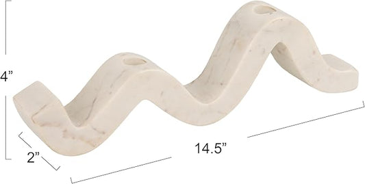 Bloomingville Marble Wave Double Taper Candle Holder, White