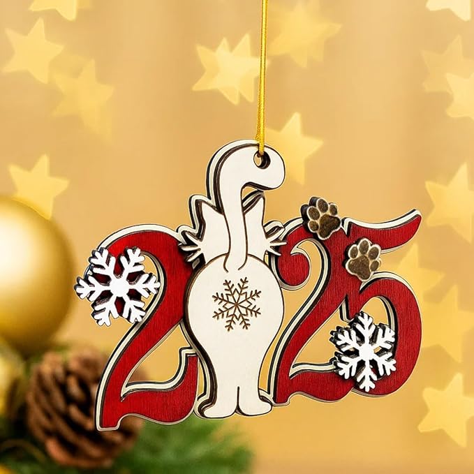 Cat 2025 Christmas Ornament – Cute Wooden Kitten Butt Tree Decoration with Snowflakes & Paw Prints for Cat Lovers, Pet Owner Christmas Décor