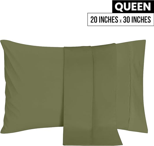 Utopia Bedding Queen Pillow Cases - 2 Pack - Envelope Closure - Soft Brushed Microfiber Fabric - Shrinkage and Fade Resistant Pillow Covers 20 X 30 Inches (Queen, Olive)