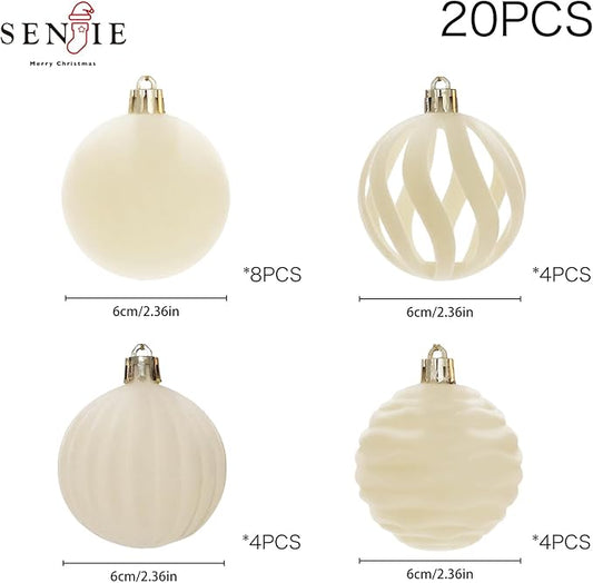20 pcs Velvet Ornaments for Christmas Tree, 2.36 inch Flocked Christmas Balls Set Assortment for Xmas Tree Holiday Decor