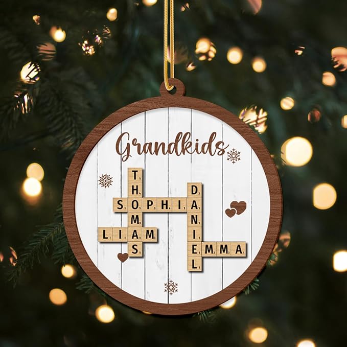 Personalized Crossword Ornament, Custom Wooden Christmas Decoration with Family Names, Personalized Ornaments for Christmas, Personalized Wooden Decoration, Custom Christmas Ornament