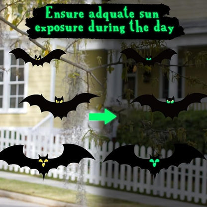 13 PCS Hanging Bats Halloween Decoration Outdoor Black Plastic Bats with Glowing Eyes Different Size Flying Bats Halloween Decor Hanging in The Tree, Porch, Yard, Lawn, Indoor