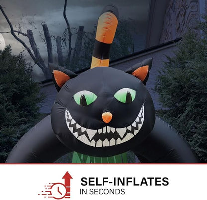 Haunted Hill Farm 10-Ft Tall Black Cat Arch Blow Up Inflatable with Lights, Outdoor Halloween Inflatable Decoration for Lawn and Yard, Giant Spooky Holiday Decor