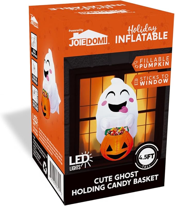 Joiedomi 4.5 ft Tall Halloween Inflatable Outdoor Decorations, Blow Up Halloween Yard Decorations Inflatable Window Ghost Decor, Blow Up Ghost with Candy Basket for Window Decor
