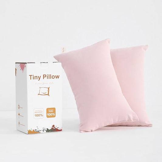 BEDSUM 2 Pack Tiny Pillows, 11"x7" Microfiber Mini Pillows for Travel, Dogs, Cats, Soft and Machine Washable Small Pillows for Neck, Wrist, and Knee Comfort, Pink