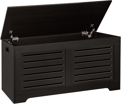 DINZI LVJ Storage Chest, 43.3” Wooden Toy Box with 2 Safety Hinges, Retro Entryway Shoe Storage Bench with Flip-Top, Sturdy Large Storage Trunk for Living Room, Bedroom, Easy Assembly, Espresso