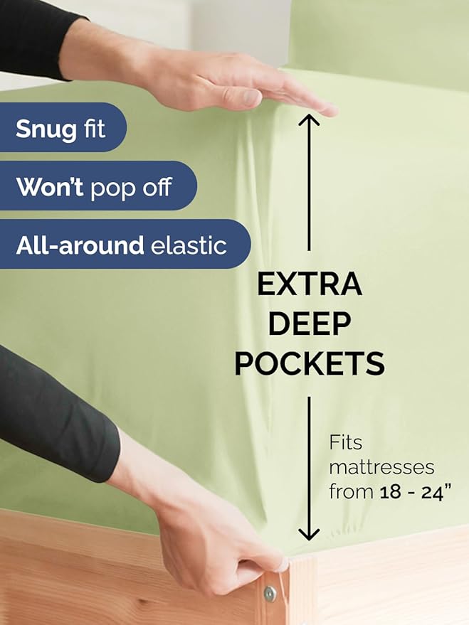 Extra Deep King Sheet Set - 6 Piece Breathable & Cooling Sheets - Hotel Luxury Bed Sheets Set - Easy & Secure Fit - Soft, Wrinkle Free & Comfy Sheets Set - Light Sage Sheet Set with Extra Deep Pockets