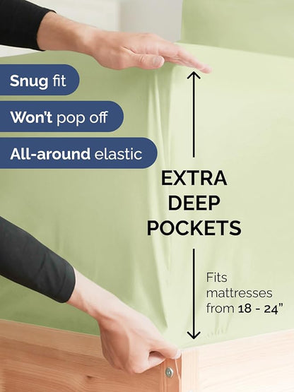 Extra Deep King Sheet Set - 6 Piece Breathable & Cooling Sheets - Hotel Luxury Bed Sheets Set - Easy & Secure Fit - Soft, Wrinkle Free & Comfy Sheets Set - Light Sage Sheet Set with Extra Deep Pockets