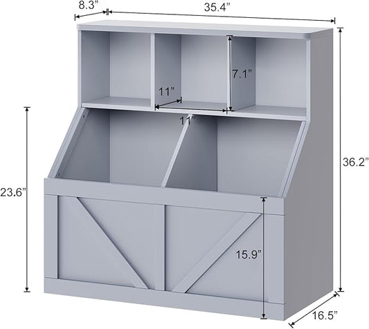 Kids Bookshelf and Toy Storage, Kids Toy Storage Organizer, Toy Storage Cabinet with Toy Shelf, Toddler Bookshelf Toy Organizer and Storage Bins for Playroom, Bedroom, Nursery, Classroom, Daycare
