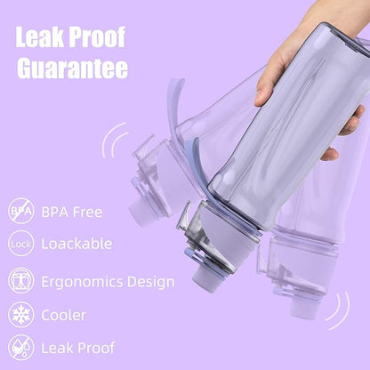 FEIJIAN Mist Water Bottle,32oz Sports Water Bottle with 2-IN-1 Mist & Sip Function, BPA-Free Plastic Water Bottles, Misting Water Bottle, Leakproof & Lightweight, Ideal for Fitness and Outdoor, Purple