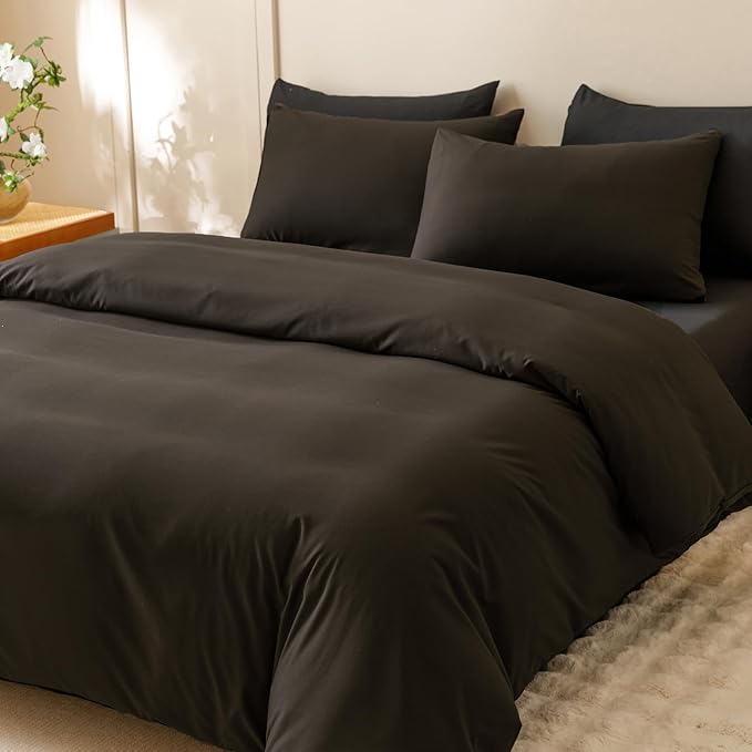 Wellboo Brown Comforter Sets Full Solid Dark Color Bedding Set Women Men Mocha Coffee Quilts Adults Boys Deep Brownness Comforter Soft Modern Chestnut Blankets Durable Plain Brown Bedding Farmhouse