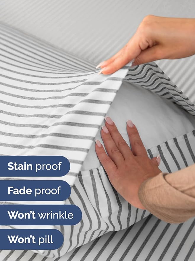 Extra Deep Cal King Sheet Set - 6 Piece Breathable & Cooling Sheets - Hotel Luxury Bed Sheets Set - Easy Fit - Soft, Wrinkle Free & Comfy Sheets Set - Grey Striped Sheet Set with Extra Deep Pockets