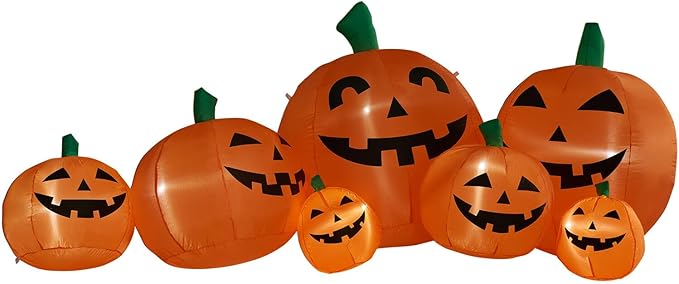 Haunted Hill Farm 10-ft. Wide Pumpkin Family Blow Up with Lights, Outdoor Halloween Inflatable Decoration for Lawn and Yard, Giant Spooky Holiday Decor