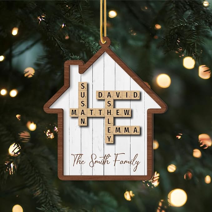 Custom Family Crossword Ornament, Wooden Ornaments for Christmas Tree, Custom Grandkids Crossword Art, Custom Christmas Ornament, Personalized Ornaments for Christmas