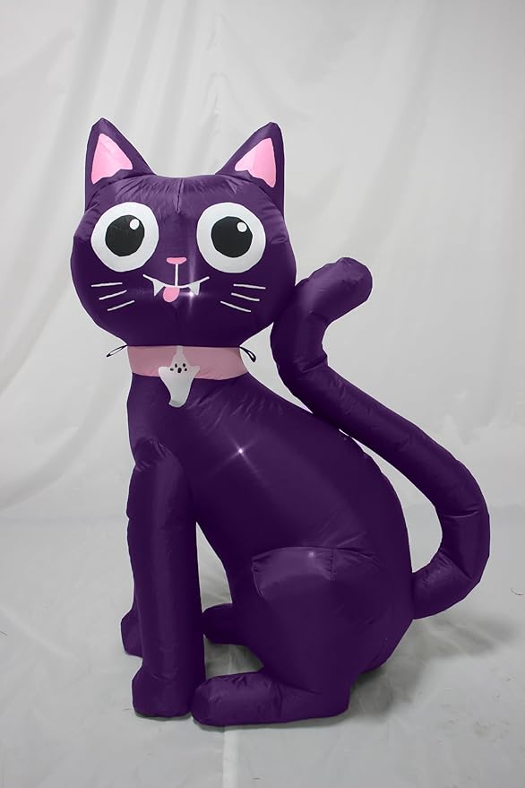 3.5FT Inflatable Decor Purple Cat Halloween Decoration with LED Lights Indoor Outdoor Halloween Horror Blow Up Decor Party Holiday Decoration