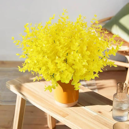 RECUTMS Artificial Flowers, Fake Outdoor UV Resistant Plants Faux Plastic Greenery Shrubs Indoor Outside Hanging Planter Home Kitchen Office Wedding, Garden Decor(Pure Yellow Eucalyptus)