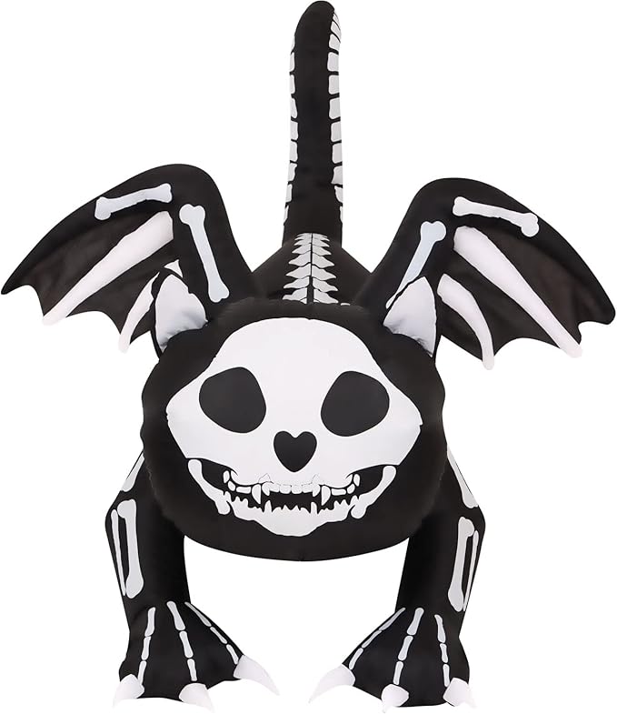Haunted Hill Farm 5.9-ft. Wide Skeleton Cat Blow Up with Lights, Halloween Inflatable Outdoor Decorations for Patio and Yard, Giant Spooky Inflatable Outdoor Holiday Yard Decorations