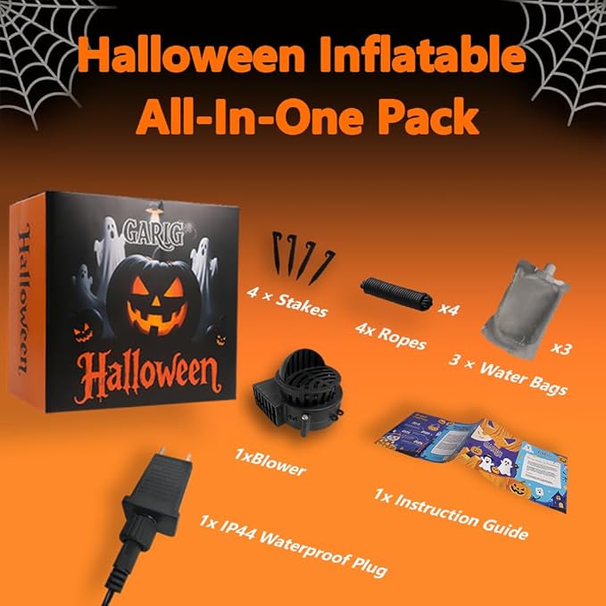 GARIG 6FT Halloween Inflatables Outdoor Decorations Pumpkin Spider Build-in LEDs Lights Blow Up Yard Decorations for Garden Lawn Indoor Party Holiday Decor