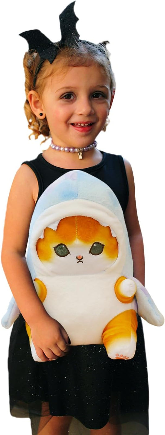 Kawaii Shark Cat Plush Toy Stuffed Animal Doll, Cute Soft Pillow Stress Release Hugs Toys Christmas Halloween Birthday Gifts for Kids Boys Girl Best Gift (Colorful - Yellow,12 inch)