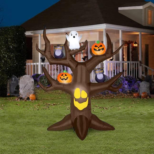 Amazingforless (6FT) Halloween LED Inflatable Decoration w/Blower Spooky Blow Ups (Frankenstein, Dragon, Ghost, Pumpkin, Skeleton Dog,Tree, Witch, Bathroom, Archways) (Spooky Tree - 9ft)…