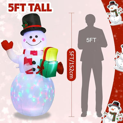 AerWo 5ft Christmas Inflatables Blow Up Yard Decorations, Upgrade Snowman Xmas Inflatable with Rotating LED Lights for Indoor Outdoor Yard Garden Christmas Decorations