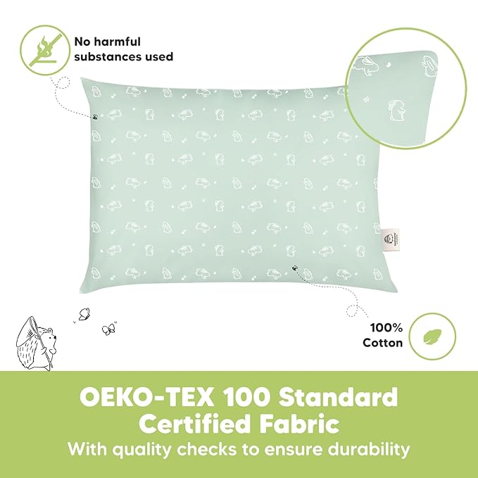 2-Pack Toddler Pillow - Soft Organic Cotton Toddler Pillows for Sleeping - 13X18 Small Pillow for Kids - Kids Pillows for Sleeping - Kids Pillow for Travel, School, Nap, Age 2 to 5 (Bunnies)