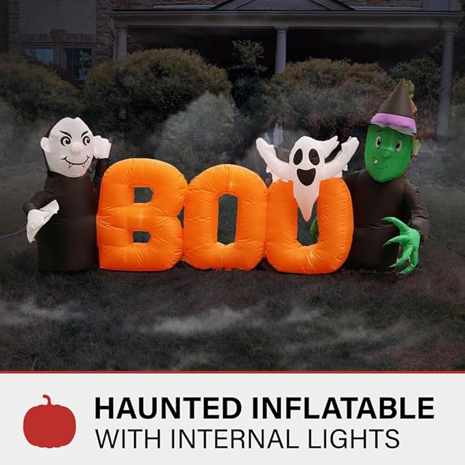 Haunted Hill Farm 6.5-Ft Wide Boo Sign Blow Up Inflatable with Lights, Outdoor Halloween Inflatable Decoration for Lawn and Yard, Large Spooky Holiday Decor
