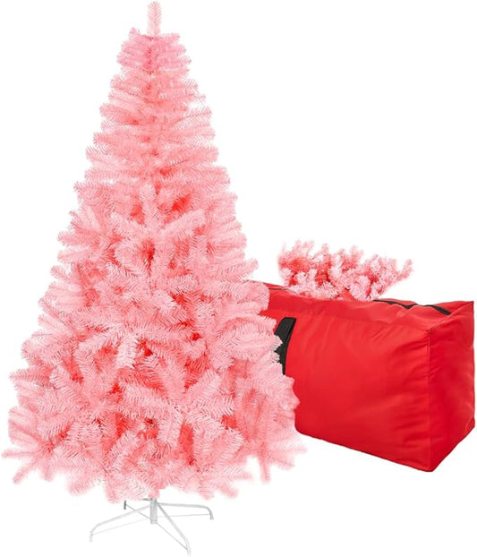 4ft Artificial Christmas Tree, Arbol de Navidad with 450 Branch Tips, Premium North Valley Spruce with Foldable Base Stand, Xmas Tree for Home, Office,Party Decoration-Pink