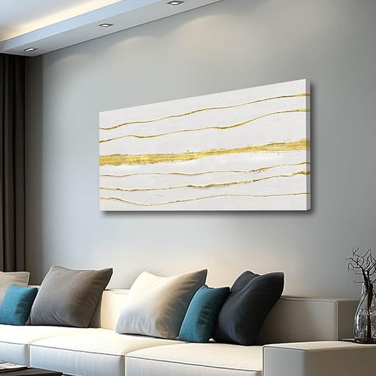 Gold Line Art Minimalist Canvas Prints Abstract Wall Decor White Pictures Wall Art for Home Dining Room Office 24x48 Inch Modern Artwork