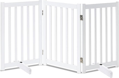 LZRS Solid Hardwood Freestanding Pet Gate,Wooden Dog Gates for Doorways,Nature Wood Dog Gates for The House,Dog Gate for Stairs,Freestanding Indoor Gate Safety Fence,White,30" Height-3 Panels