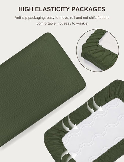 Olive Green Baby Crib Sheets, Soft Muslin Baby Crib Sheets for Standard Crib Mattress, 28" x 52" Neutral Cotton Toddler Bed Sheet (46C-10)