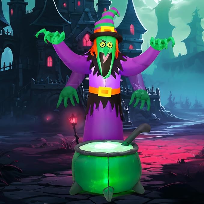 COMIN 6FT Halloween Inflatables Animated Witch Waving Hands Blow Up Outdoor Yard Decorations Garden Lawn Decor