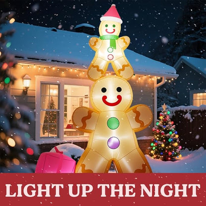 GARIG 10FT Christmas Inflatables Gingerbread Father and Son Outdoor Decorations, Christmas Blow Up Yard Decorations with Built-in LEDs for Xmax Outdoor Party, Yard, Garden