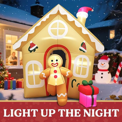 GARIG 6FT Christmas Inflatables The Runaway Gingerbread Man Outdoor Decorations, Christmas Blow Up Yard Decorations with Built-in LEDs for Xmax Outdoor Party, Yard, Garden