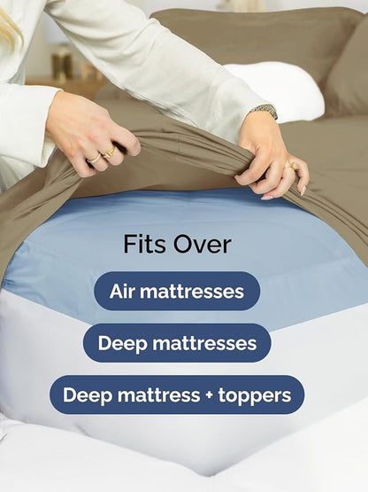 Extra Deep Twin Sheet Set - 4 Piece Breathable and Cooling Sheets - Hotel Luxury Bed Sheets Set - Easy & Secure Fit - Soft, Wrinkle Free and Comfy Sheets Set - Khaki Sheet Set with Extra Deep Pockets