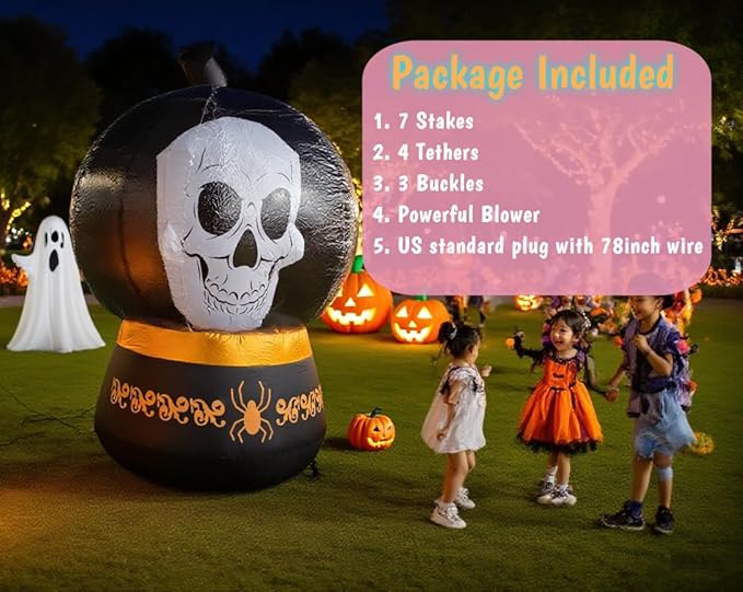 Halloween Inflatable Skull Crystal Ball Decoration - Giant Outdoor Yard Prop, Blow Up Yard Decoration Clearance with LED Lights Built-in for Holiday/Party/Yard/Garden