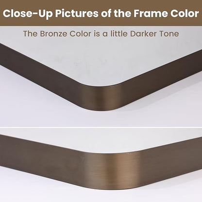 LOAAO 24”X36” Bronze Bathroom Mirrors for Vanity, Rounded Rectangle Brushed Bronze Metal Frame Mirror, Anti-Rust, Hangs Horizontally or Vertically