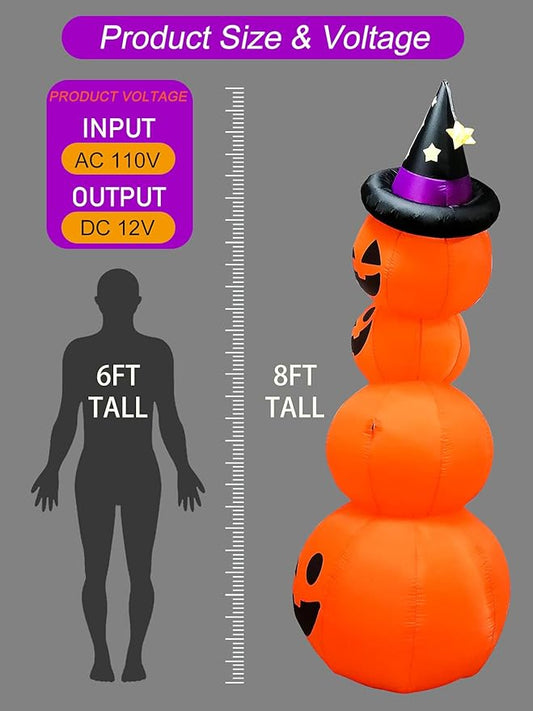 Kalolary 8 Feet Inflatable Stacked Pumpkins with Built-in LEDs, Halloween Indoor/Outdoor Decoration, Pumpkin Lantern, Yard/Lawn Decor for Home & Family Holiday Party