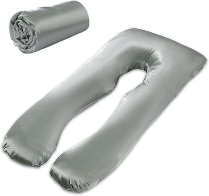 HOMBYS Silky Satin Pregnancy Pillow Cover (ONLY Pillowcase), Luxurious Smooth Maternity Pillow Cover, U Shaped Soft & Breathable Large Pillow Protector for Side Sleeper, 60.8" L x 31.5" W, Dark Grey