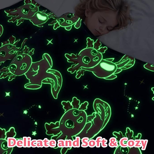Axolotl Blanket Glow in The Dark Blanket Pink Axolotl Plush Cute Blanket for Girls Axolotl Gifts Birthday Decorations 50"x60"