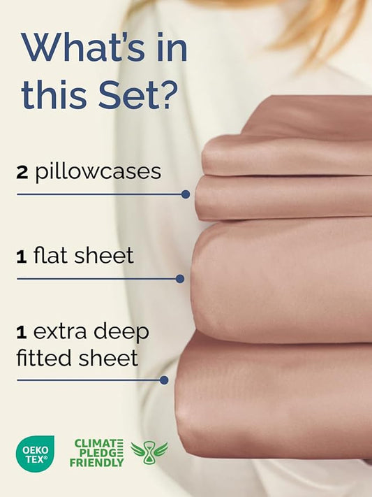 Extra Deep Twin XL Sheet Set - 4 Piece Breathable & Cooling Sheets - Hotel Luxury Bed Sheets Set - Easy & Secure Fit - Soft, Wrinkle Free & Comfy Sheets Set - Mauve Sheet Set with Extra Deep Pockets